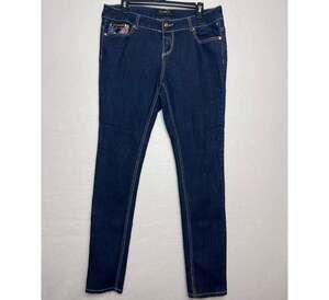 Rocawear Women's Dark Wash Skinny Jeans Pocket Design Graphic Size 14W